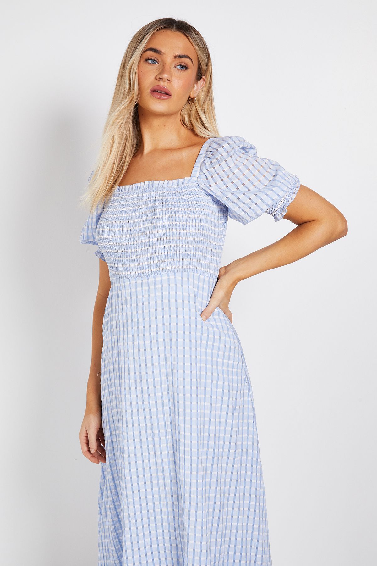 Dorothy Perkins Shirred Bodice Gingham Midi Dress