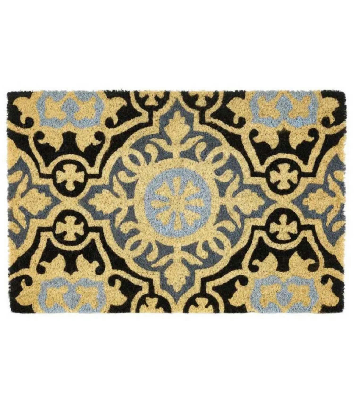 CARREAUX - Paillasson coco gris façon carreaux de ciment 60x40x1,5cm