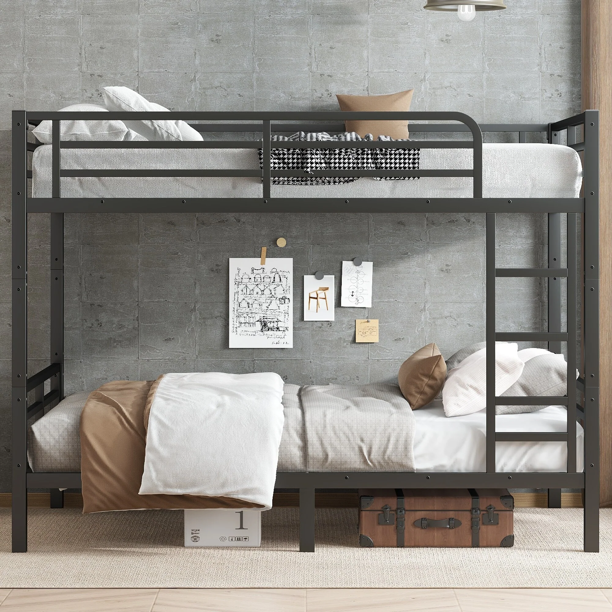 Metal Full XL over Full XL Bunk Bed for Teens and Adults,Space-Saving/Noise Reduced/No Box Spring Needed, Black