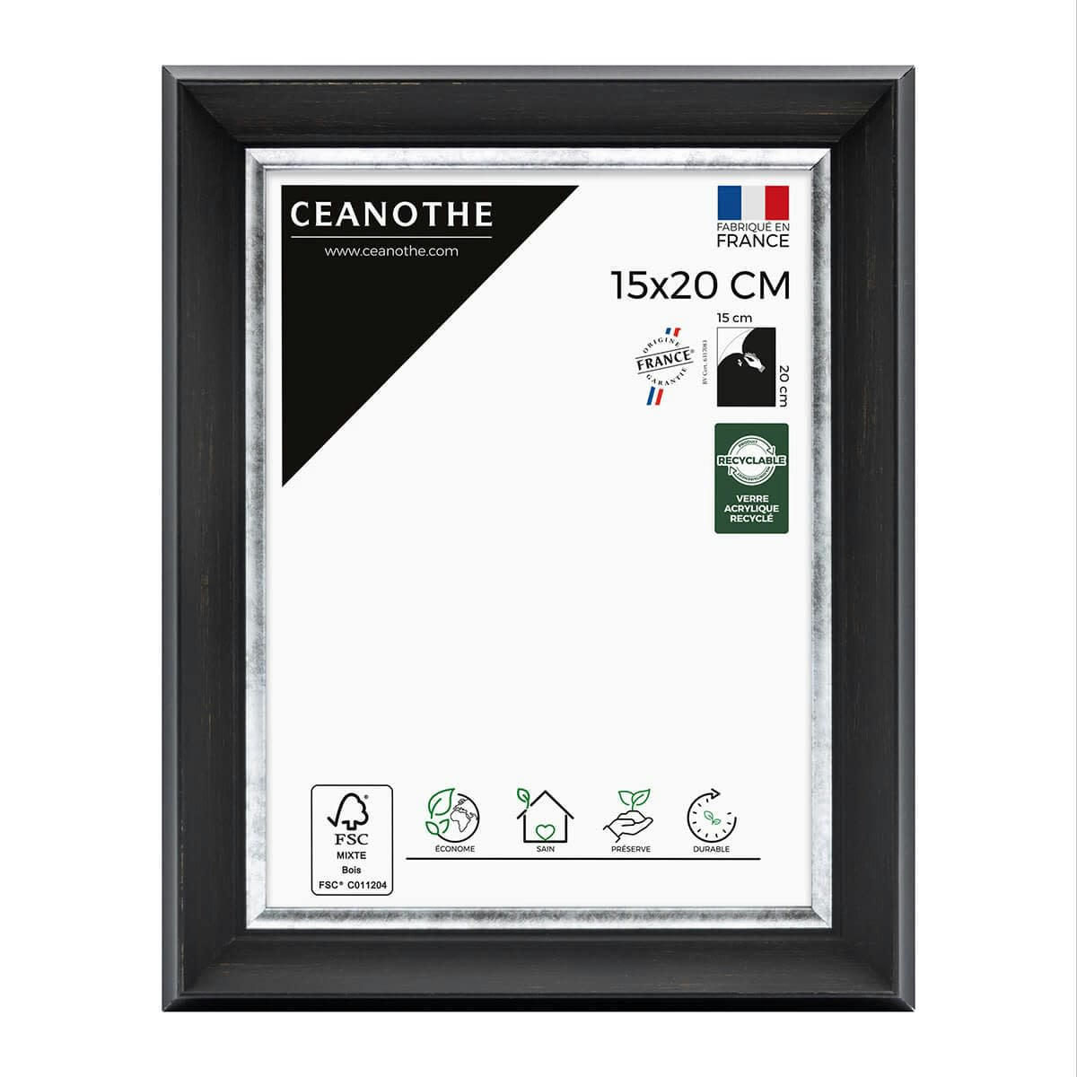 PANDORE - Cadre photo noir et finition argent 15x20 cm résine recyclée