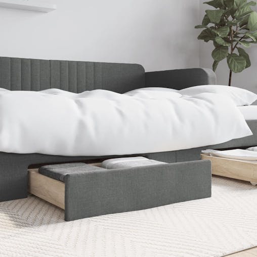 NNEVL Bed Drawers 2 pcs Dark Grey Engineered Wood and Fabric