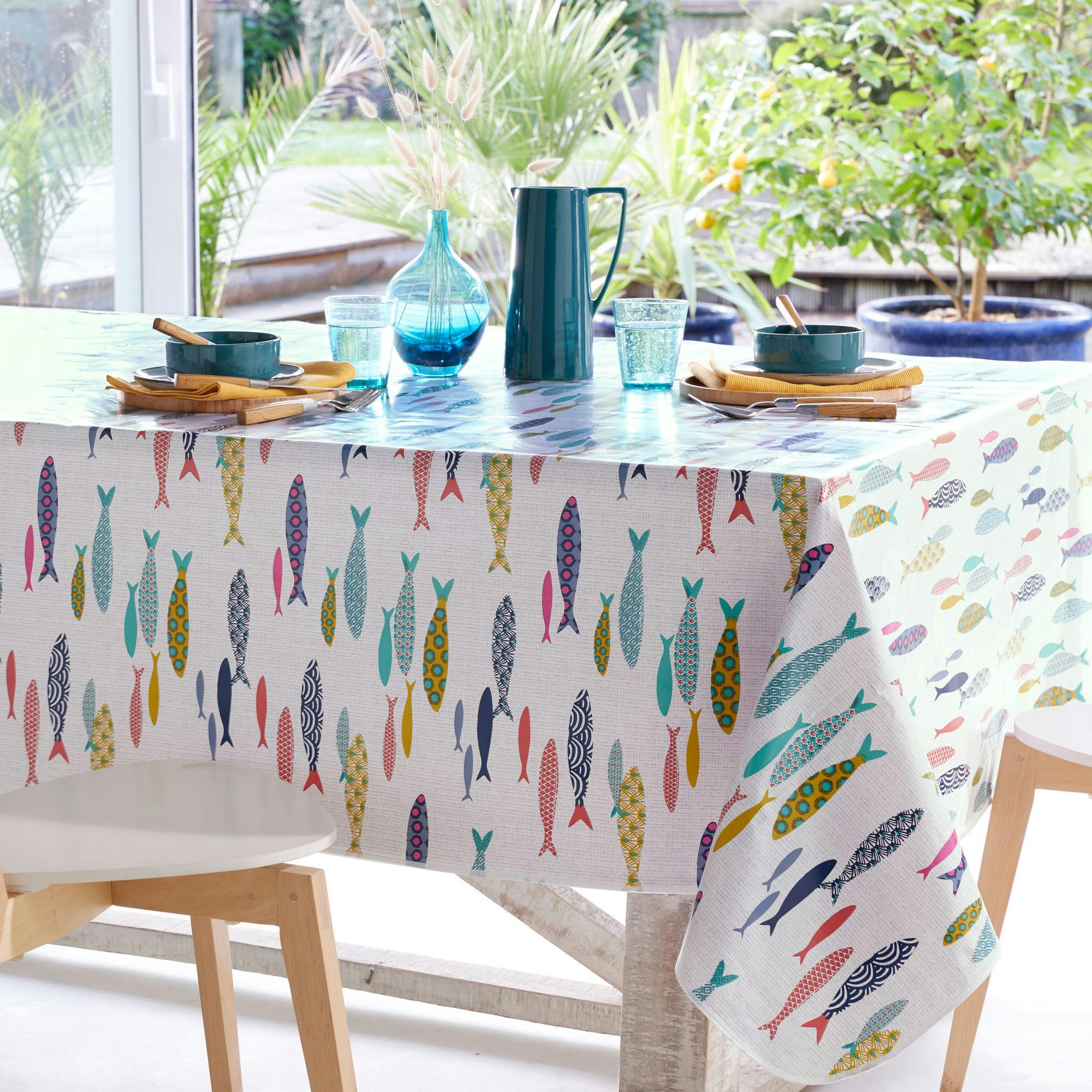 POISSONNET - Nappe 140x300 blanc en pvc