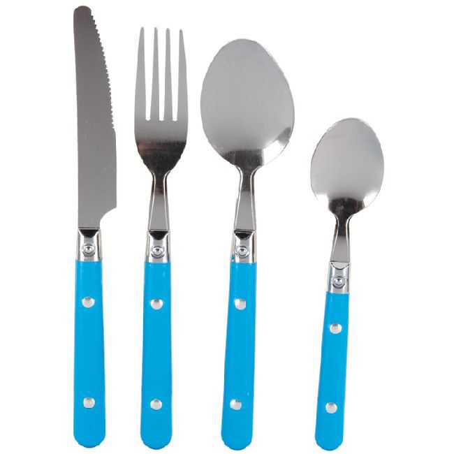 Ménagère 16 pièces inox manche plastique bleu