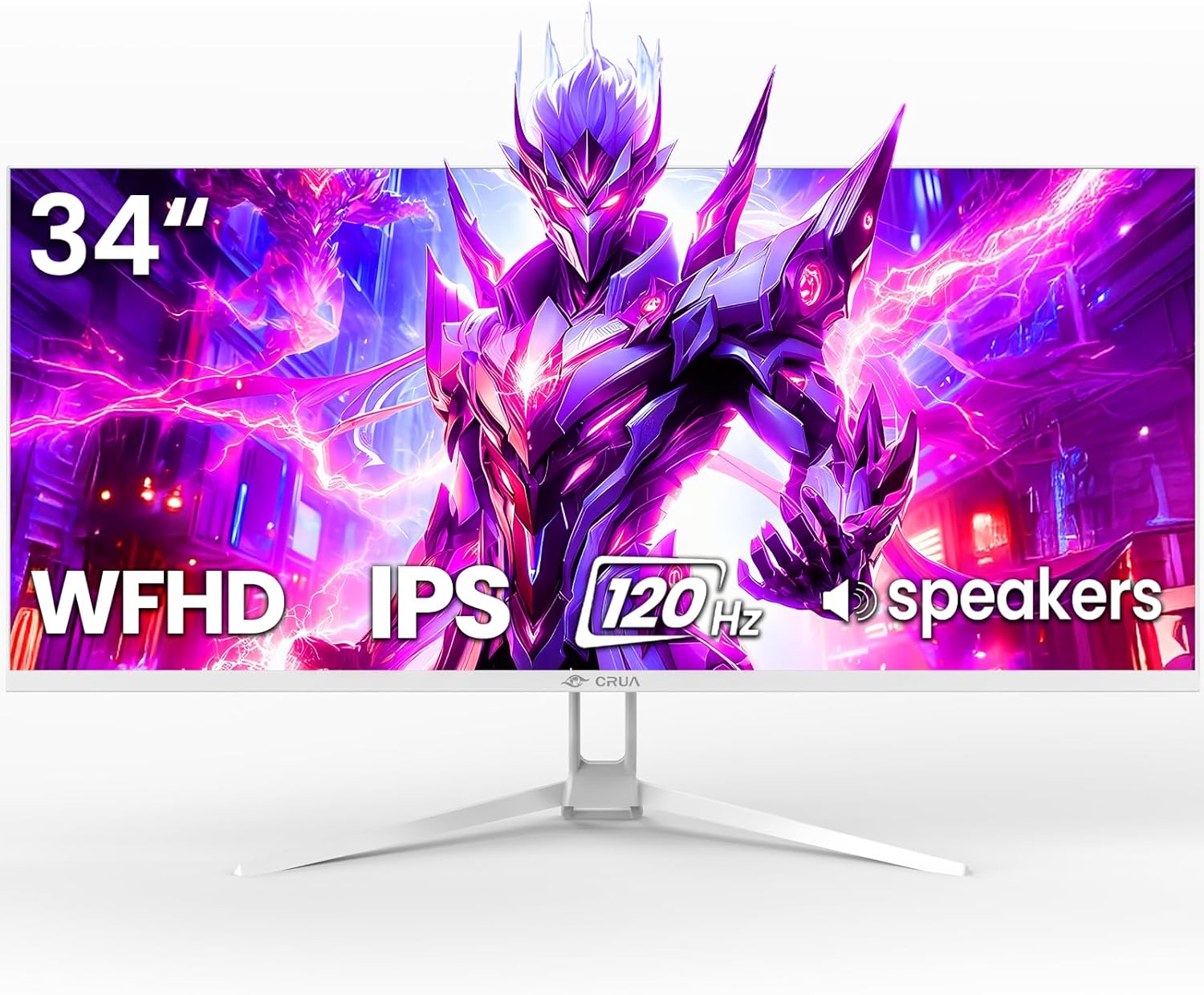 CRUA 34'' Ultrawide Gaming Monitor 120HZ  21:9 WFHD 2560X1080 IPS Panel Computer Monitors with Built-in Speakers  Support AMD FreeSync  120% sRGB  DP1.4 & HDMI1.4  Wall Mountable Installs-White