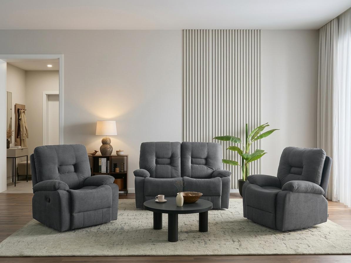 Manual Recliner Living Room Set 4 Seater BERGEN Fabric Graphite Grey