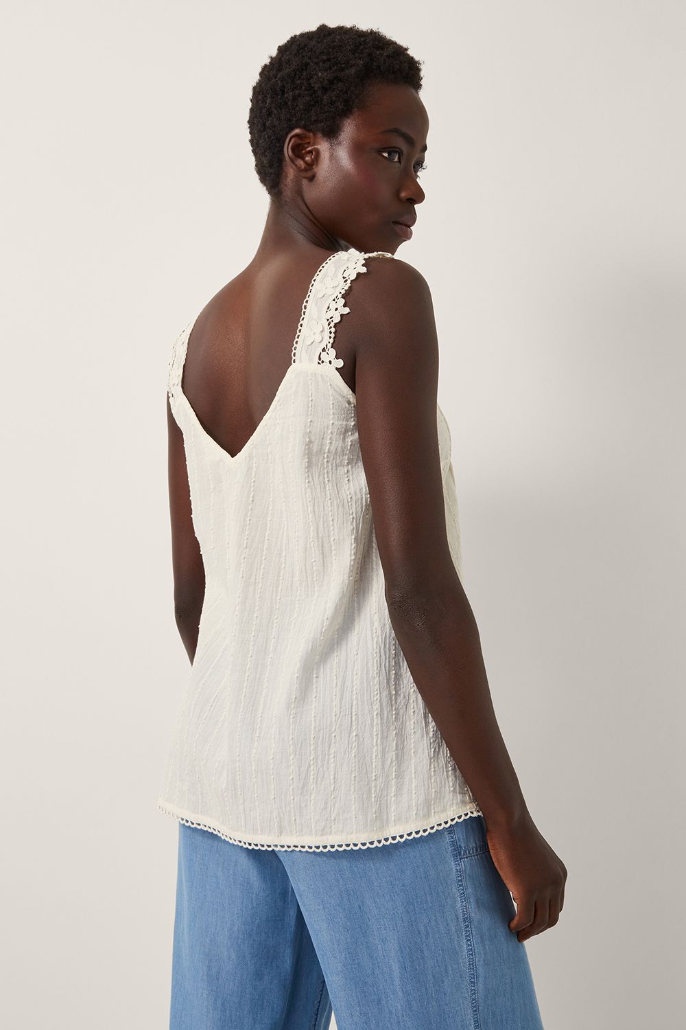 Monsoon Celia Lace Pintuck Cami Top Cream