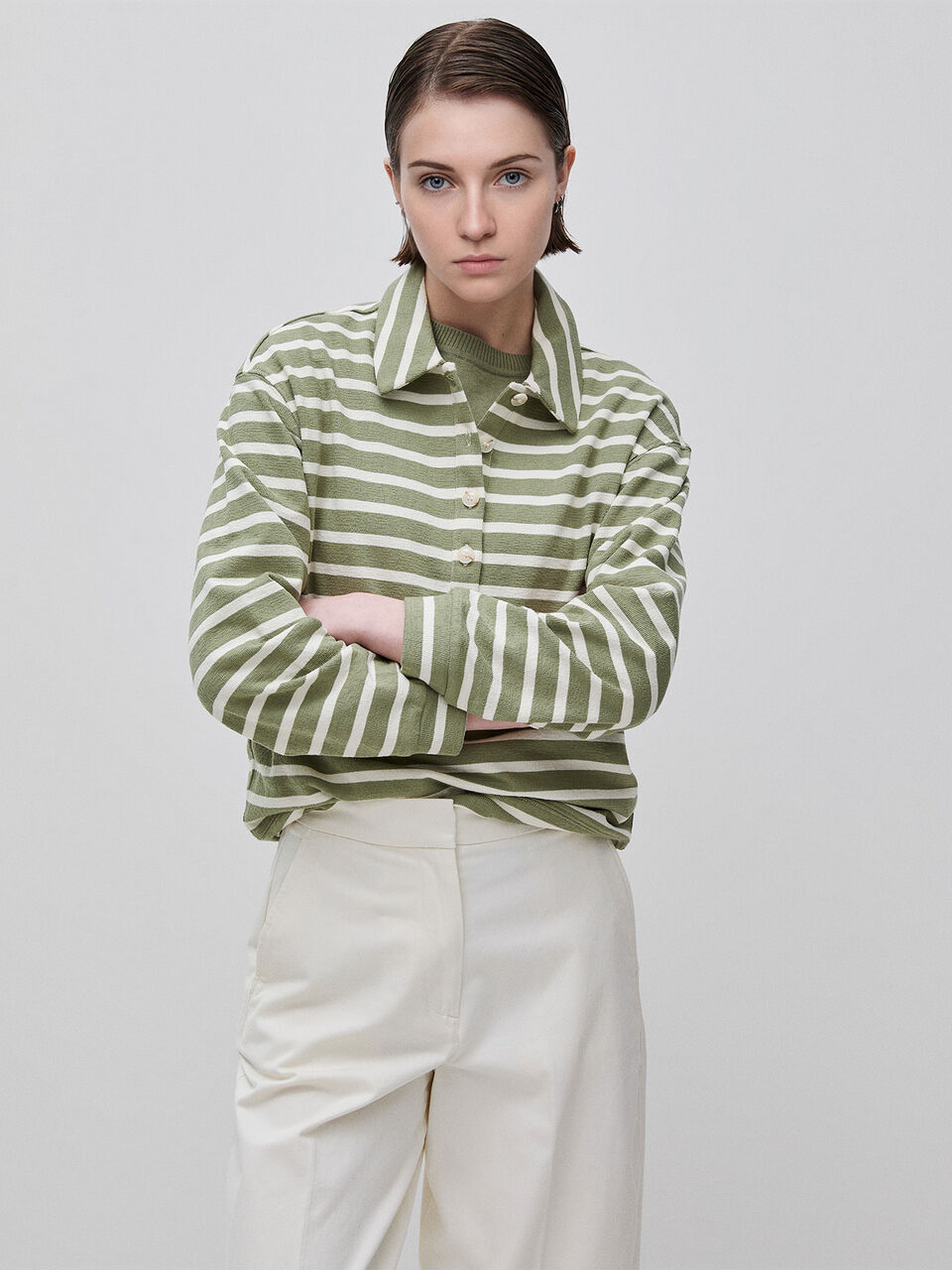 Striped sweatshirt polo shirt