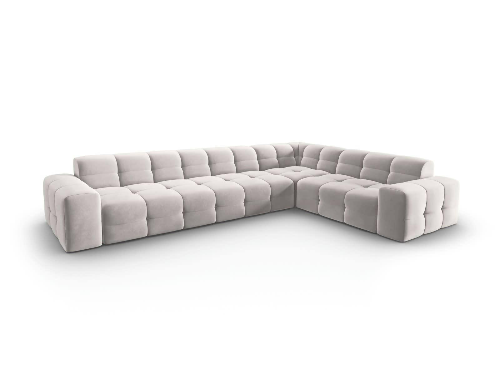 KENDAL - Canapé d'angle droit 6 places en tissu velours gris clair