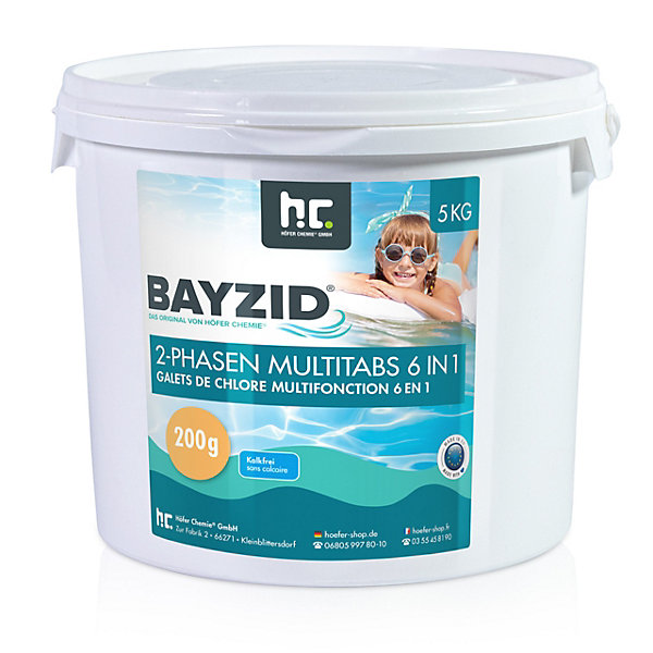 1 x 5 Kg Bayzid Galets De Chlore Multi-fonction 6-en-1 De 200g - Biphase