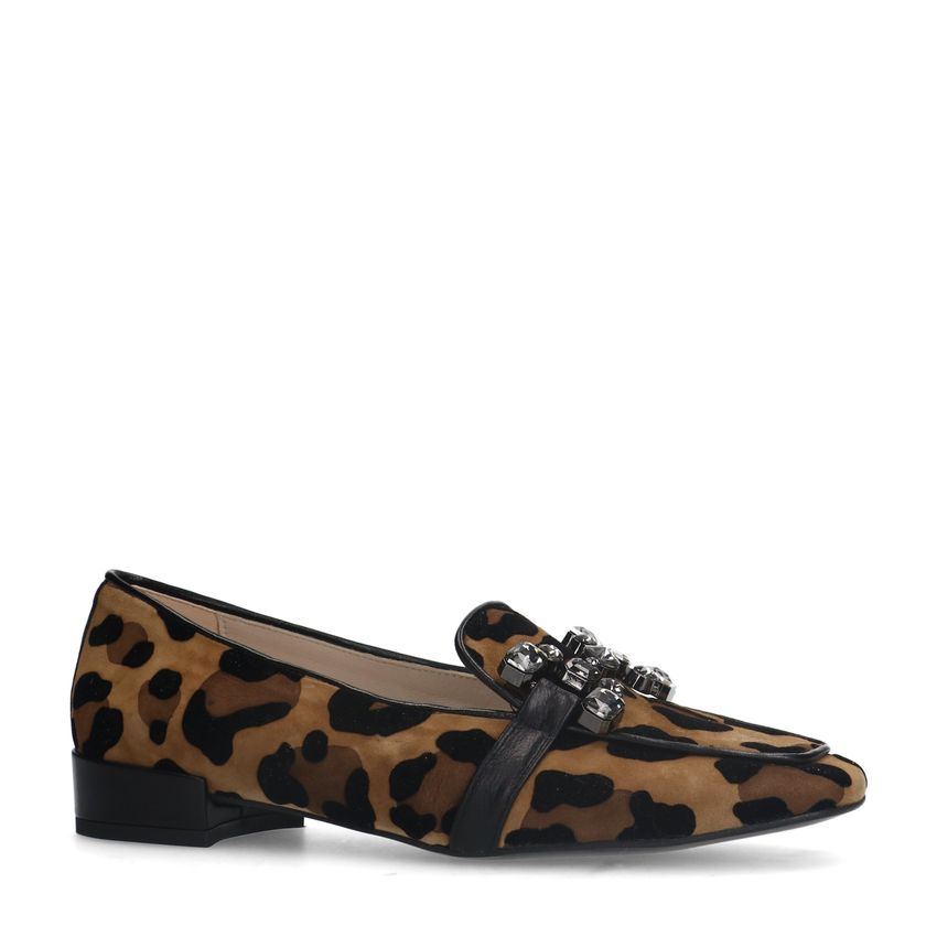 Manfield Suède leopard loafers met chain