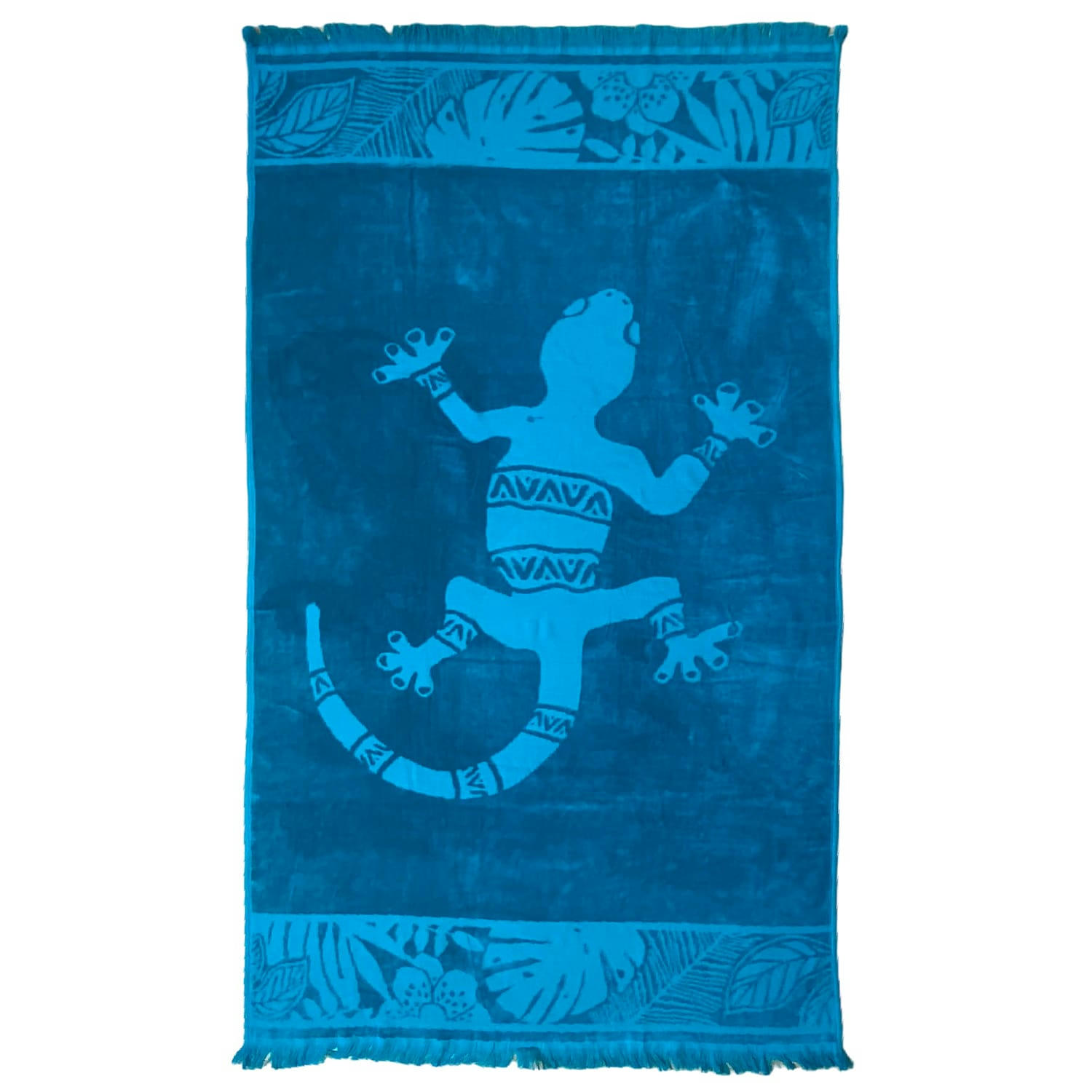 ÉPONGE VELOURS UNIE AVEC MOTIFS CISELÉS - Serviette de plage éponge velours ciselée Kariba 90x170 bleu canard