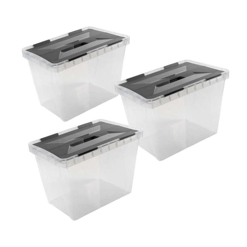 Box de rangement Onyx transparent et anthracite 25 L 3 pièces SUNWARE