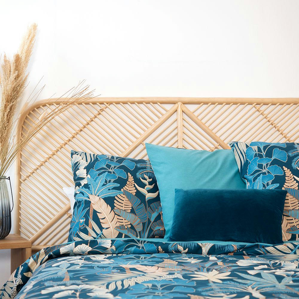 LEOPARDIE - Parure housse de couette coton bleu 240x260 cm