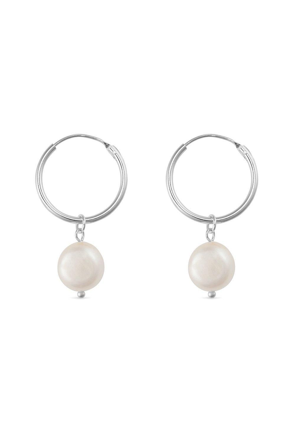 Elk & Bloom Chunky Silver Freshwater Pearl Hoops