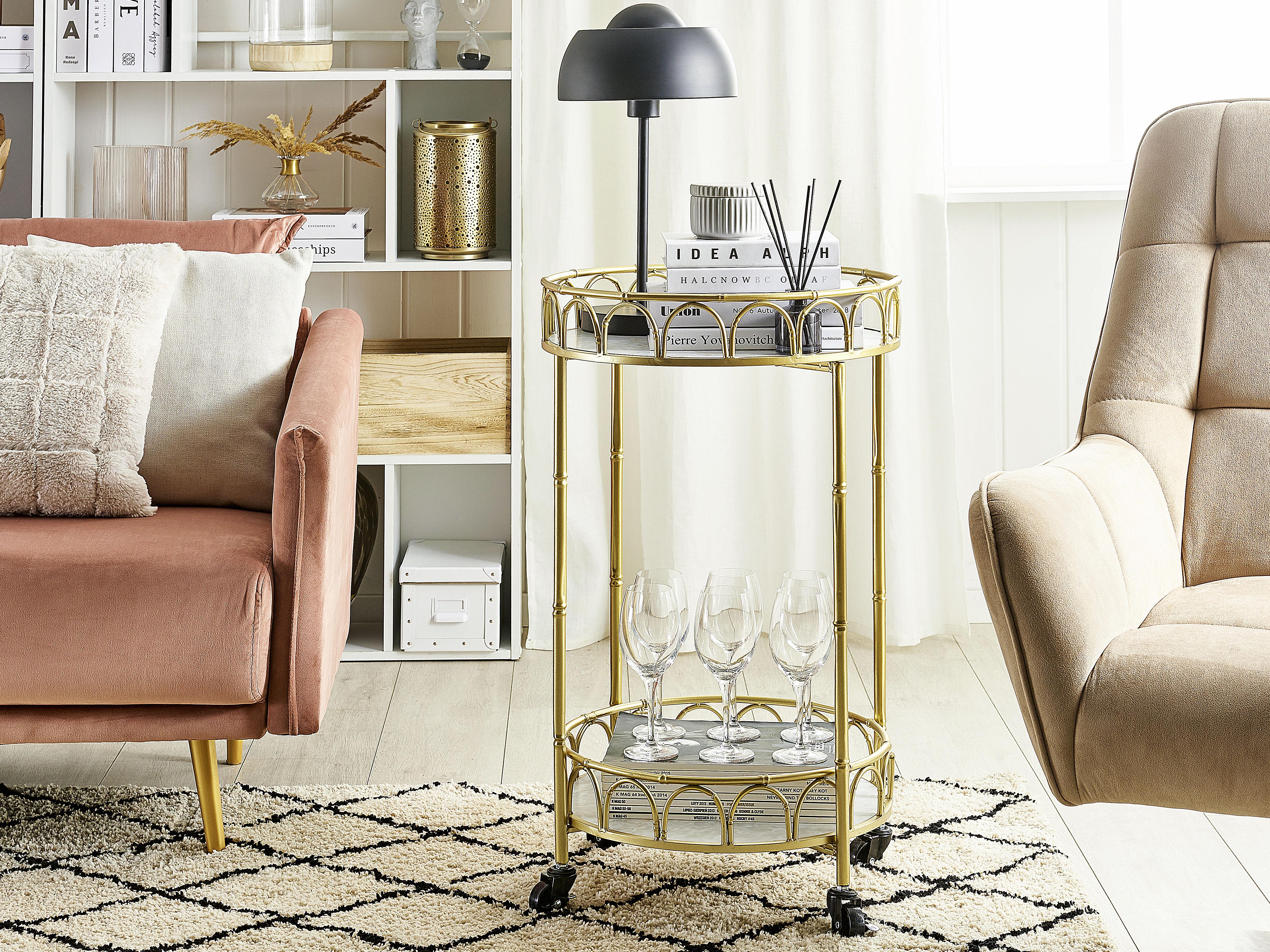 Kitchen Trolley SHAFTER Metal White Marble