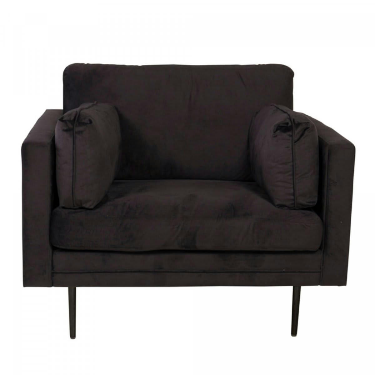 ROMEO - Fauteuil moderne en velours avec pieds en métal noir noir