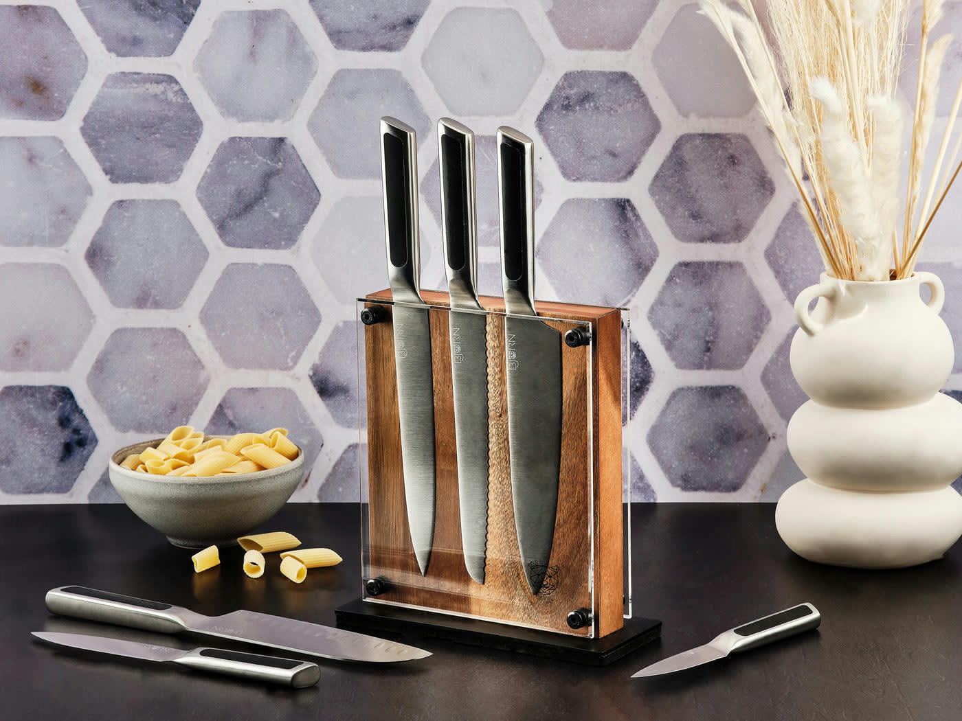 NUDE - Lot de 7 couteaux en inox noir