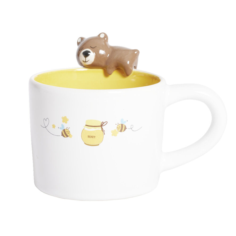 Mug ours dolomite blanc et jaune Ø10,5xH10,5cm