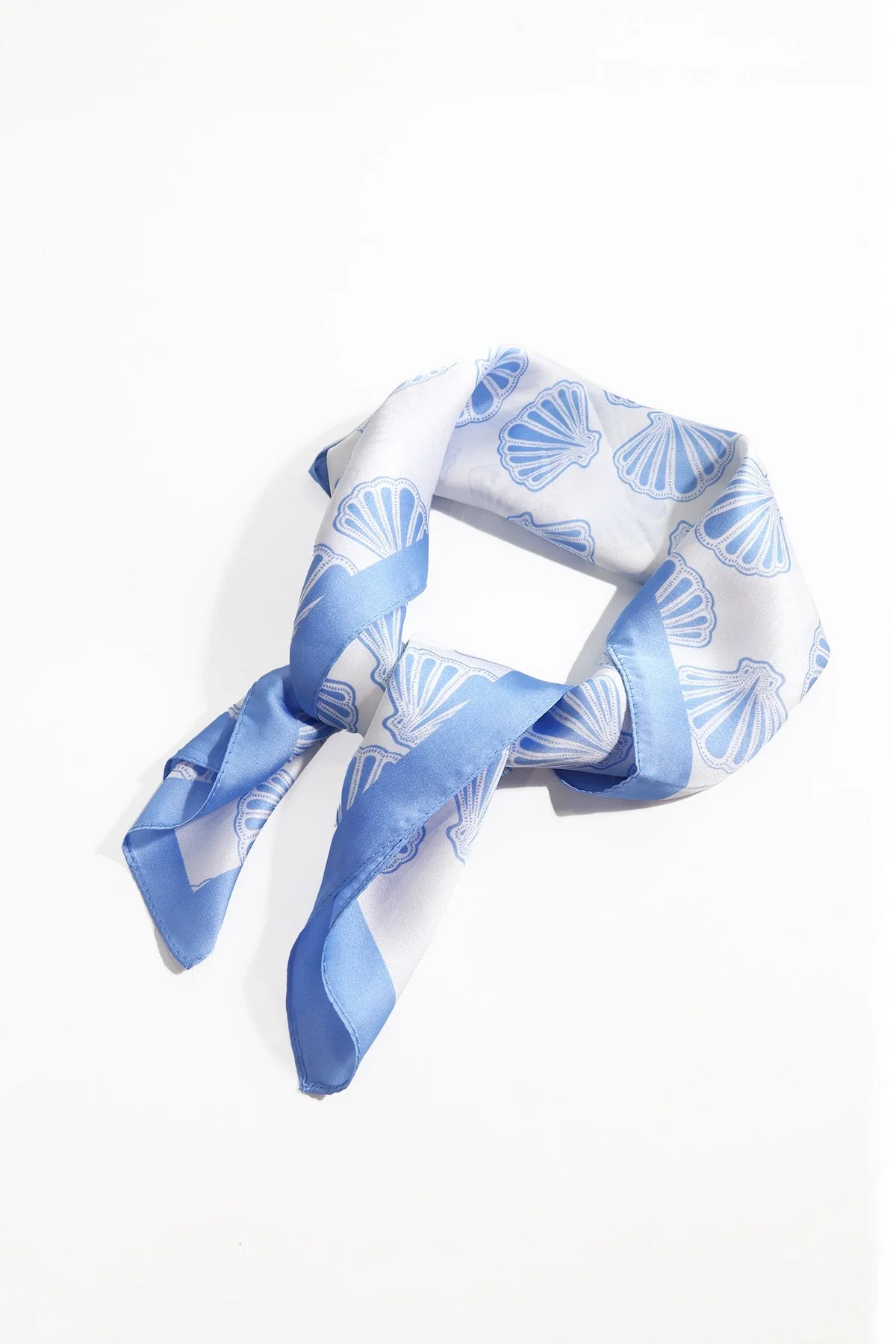 Shell Print Neckerchief Scarf in Blue