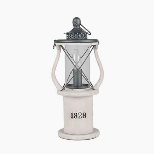 Ruma Silver Metal and Clear Glass Lantern Table Lamp Portable Handle
