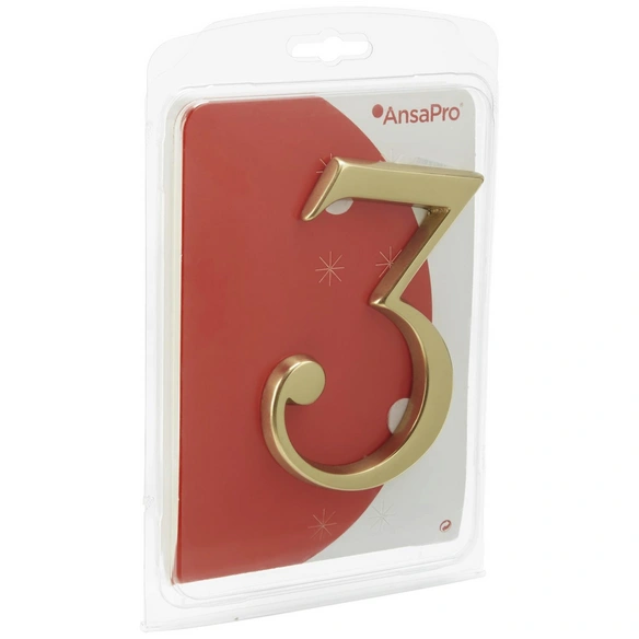 Hausnummer, 3, Gold, Messing, 8 x 11,5 x 0,5 cm
