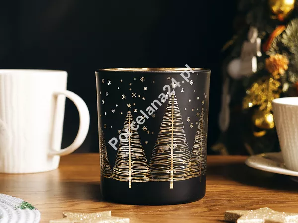 Świecznik szklany 10 cm Altom Design - Choinki czarny 07.CHR.1587