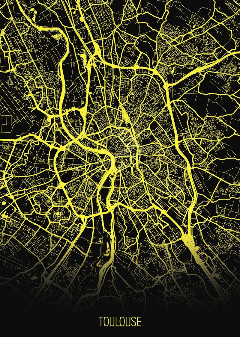 CARTE - Tableau métal carte Toulouse 32X45