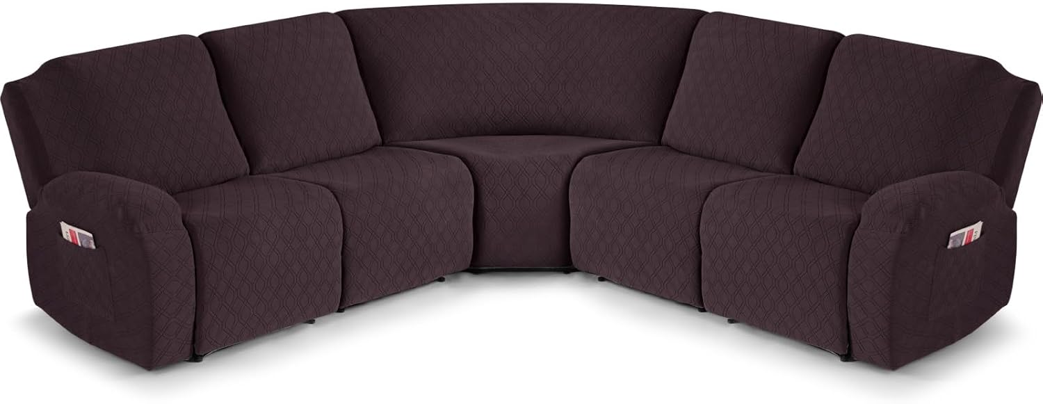 VANSOFY Extra Large Reclining Sectional Couch Covers, Washable 5-Piece Sofa Covers for L Shape Sectional Sofa Corner Seater, Thick, Soft Sofa Slipcovers (5 Seat Recliner Cover, Chocolate)