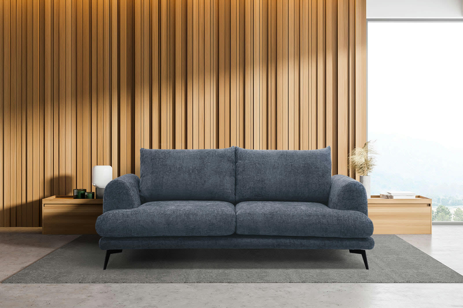 ADRIA - Canapé droit 3 places tissu bleu marine