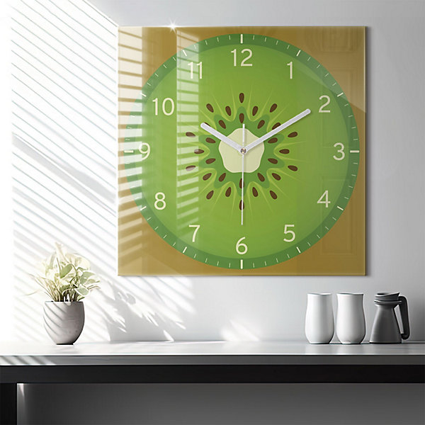 Horloge murale Wallfluent 60x60 cm Aiguilles blanches Kiwi 1 pcs