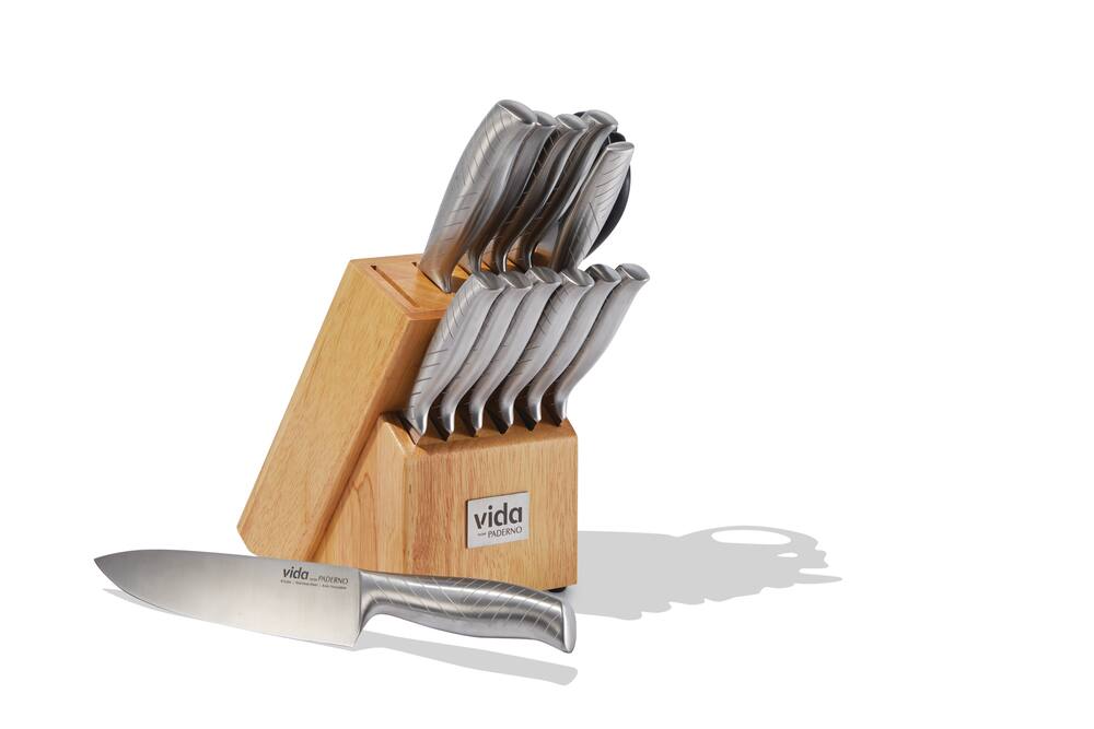 Vida by PADERNO Stainless Steel Knife Block Set, Ergonomic Grip, 14-pc