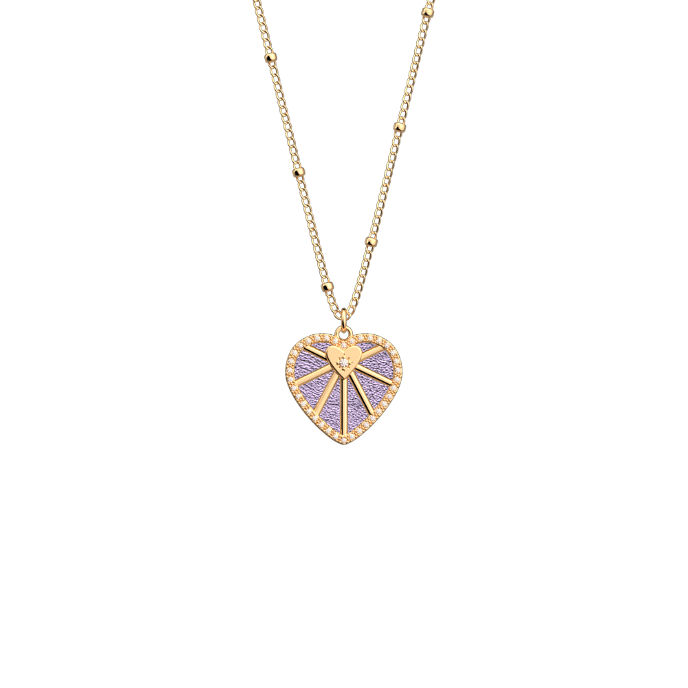 Collier Cœur Céleste, cuir réversible Violette Sauvage / Lavande Métallisée