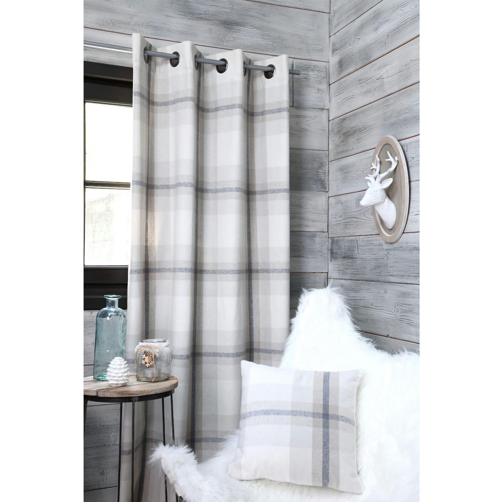 LEMAN - Rideau esprit de montagne polyester naturel 260x135cm