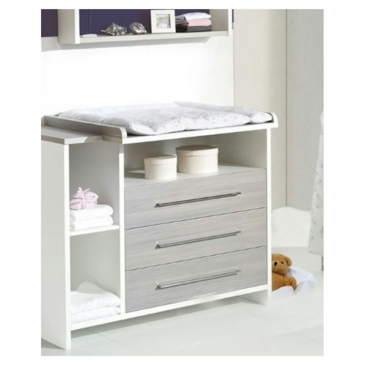 ECO SILVER - Commode avec plan à langer bois blanc et pin argenté