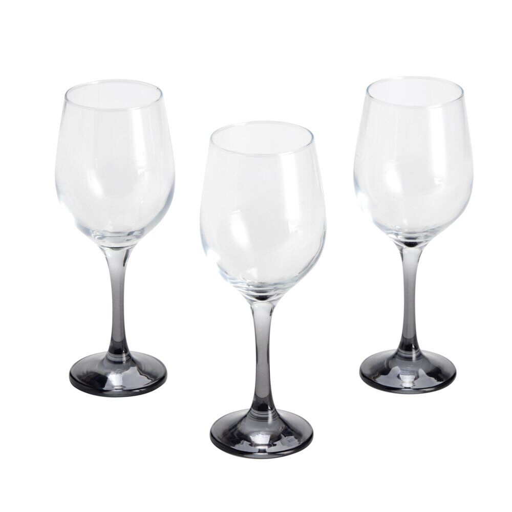 Verre à vin x3 avec pied gris fumé 39,5cl