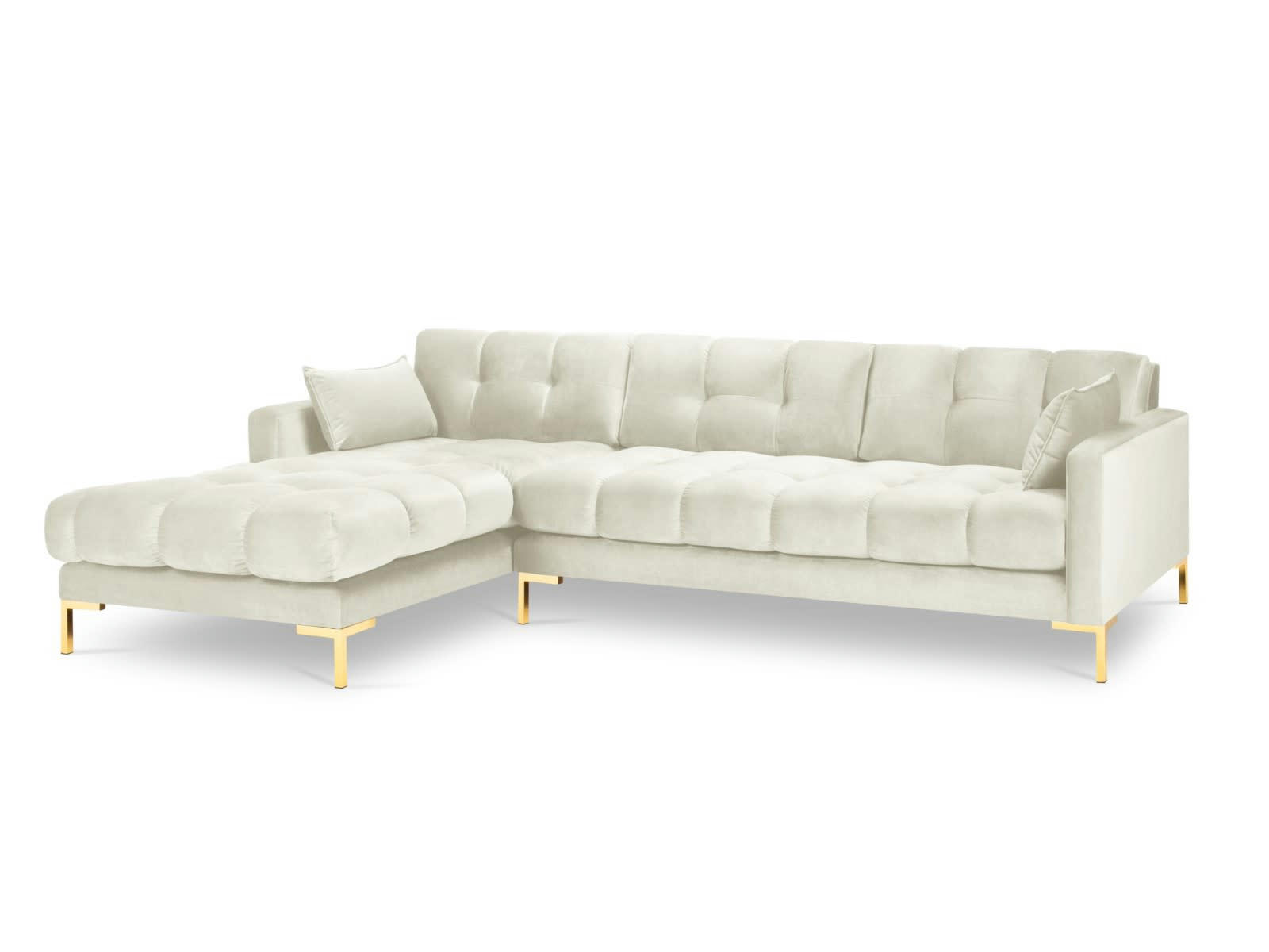 MAMAIA - Canapé d'angle gauche 5 places en tissu velours beige clair