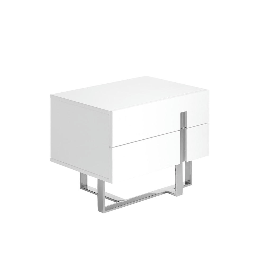 - Table de chevet en bois blanc et acier