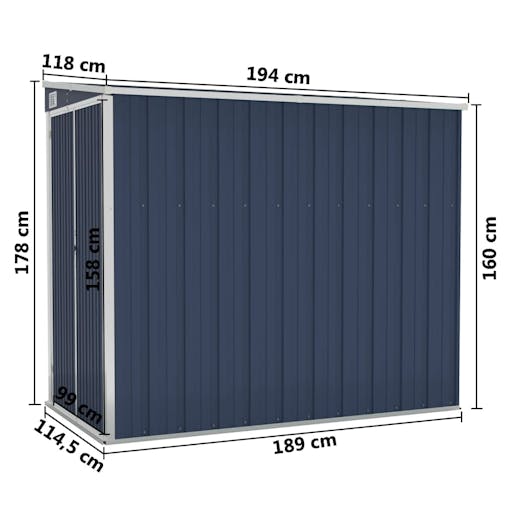 NNEVL Wall-mounted Garden Shed Anthracite 118x194x178 cm Steel