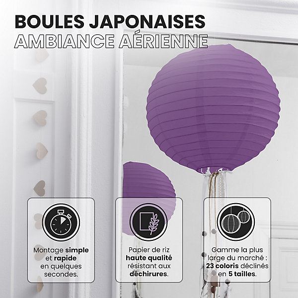 Lot de 12 Boules Japonaises Aubergine 40 cm