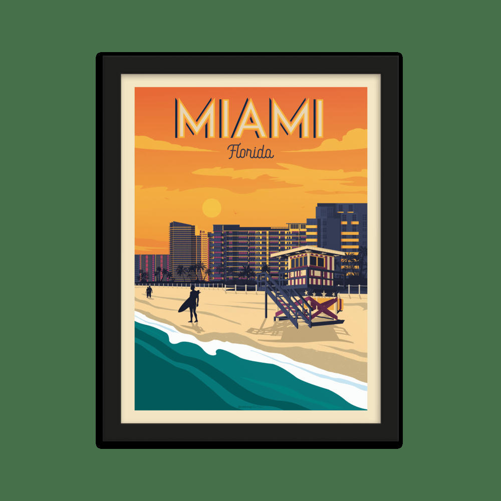 - Affiche Miami Etats-Unis + Cadre Bois noir 21x29,7 cm