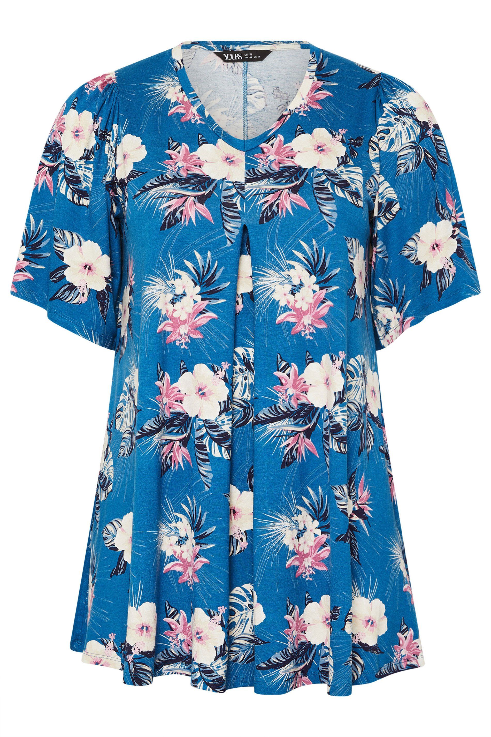 Yours Tropical Print Pleat Front Top
