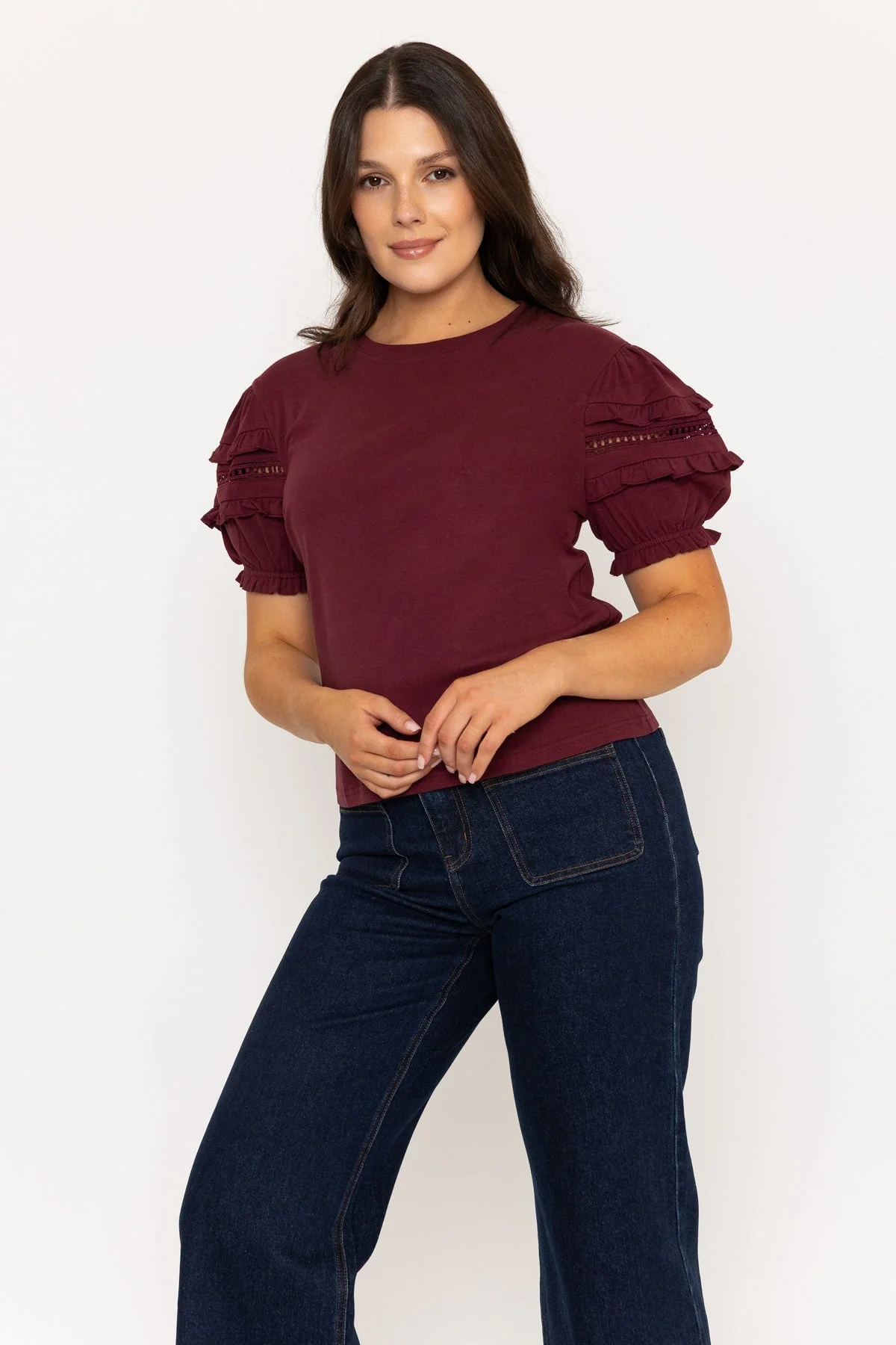 Burgundy Short Sleeve T-Shirt with Sleeve Detail