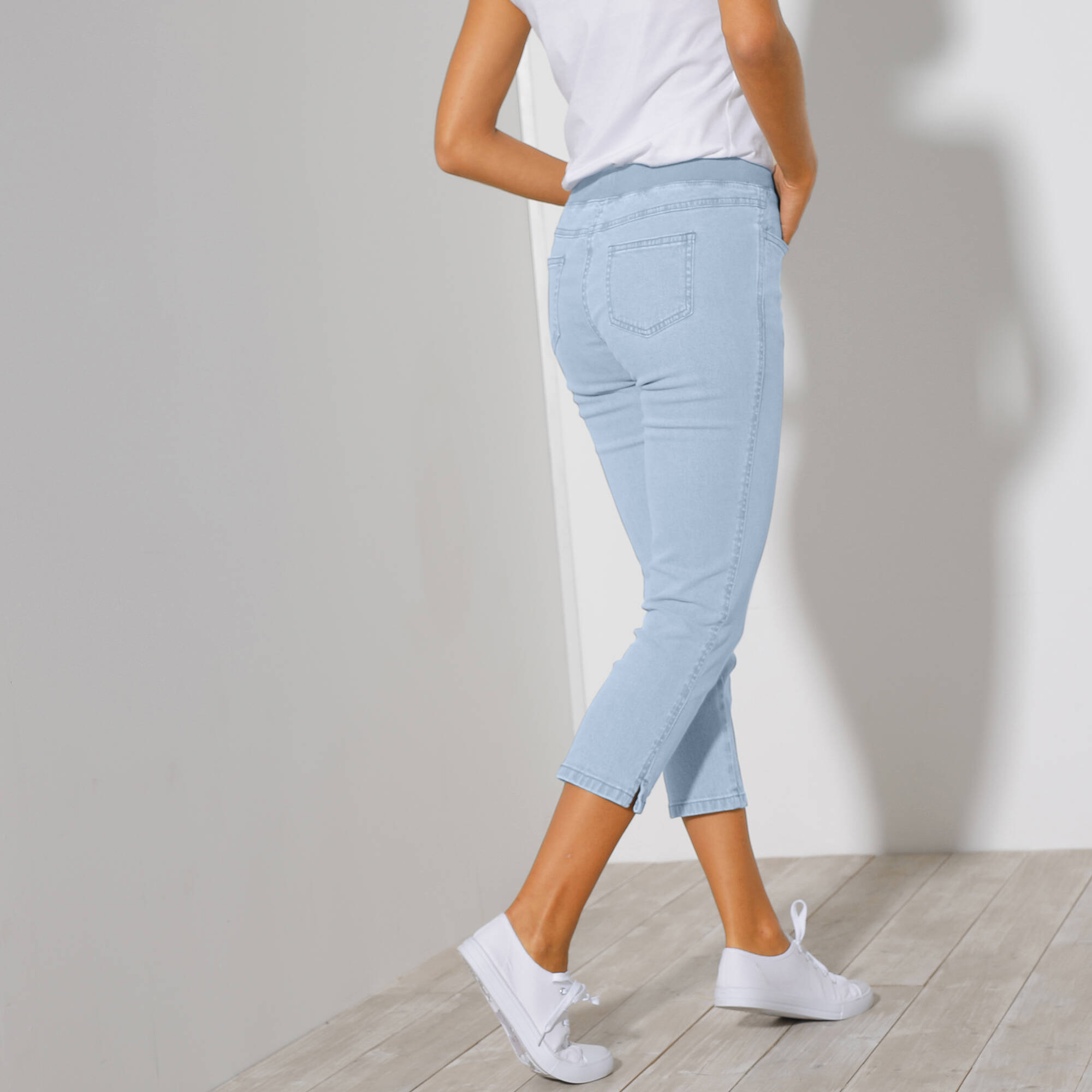 Pantacourt jean taille élastiquée
