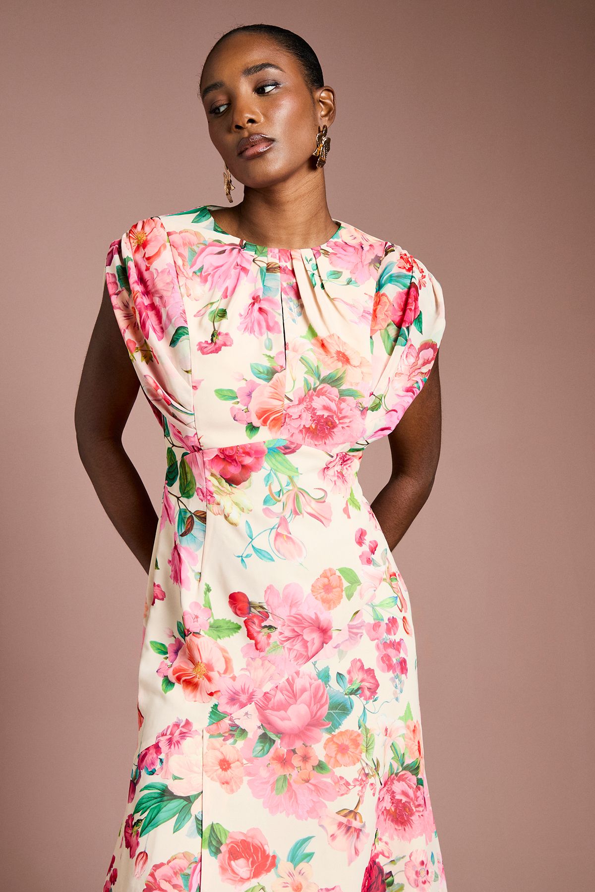 Coast Cap Sleeve Floral Chiffon Midi Dress