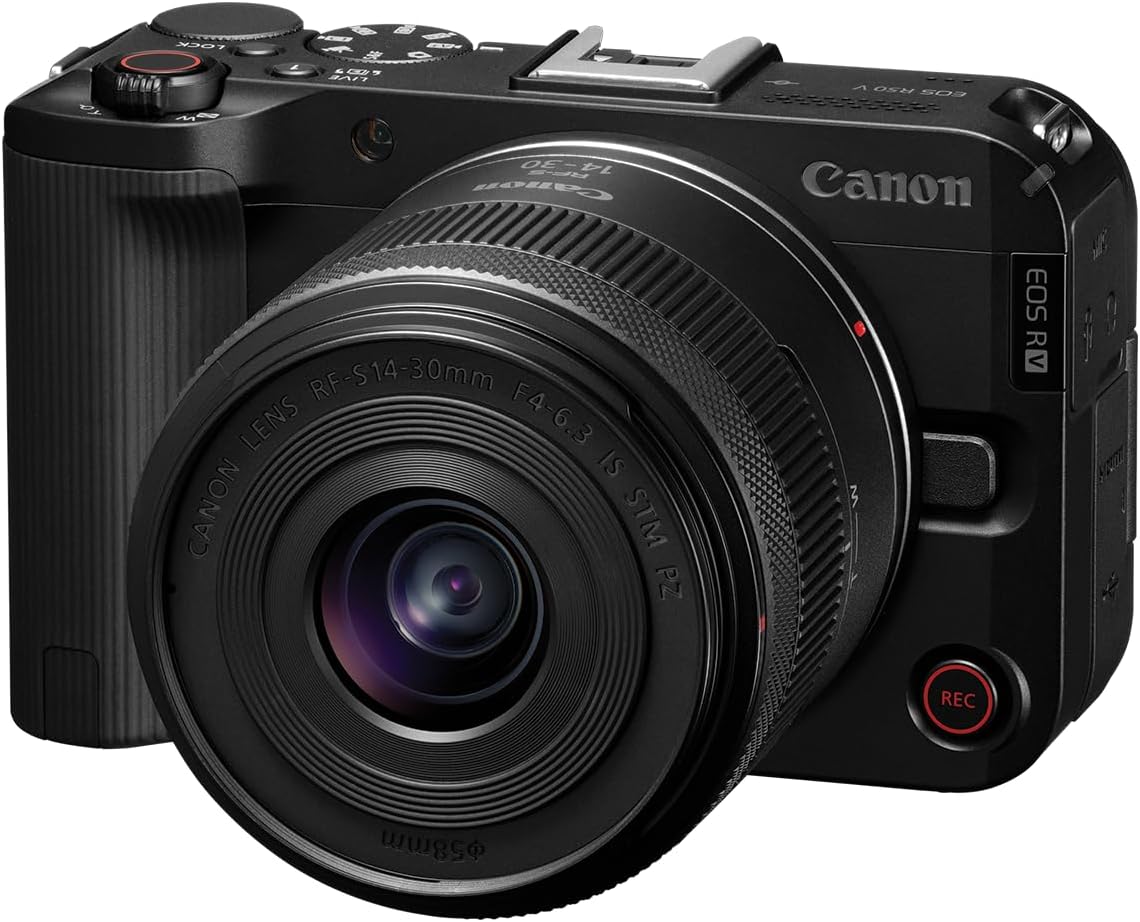 Canon EOS R50 V Mirrorless Camera with RF-S14-30mm F4-6.3 is STM PZ Lens  APS-C Sensor  24.2 Megapixels  Ultra-Wide Zoom  Fast Autofocus  Vlogging and Live Streaming Kit for Content Creators  Black