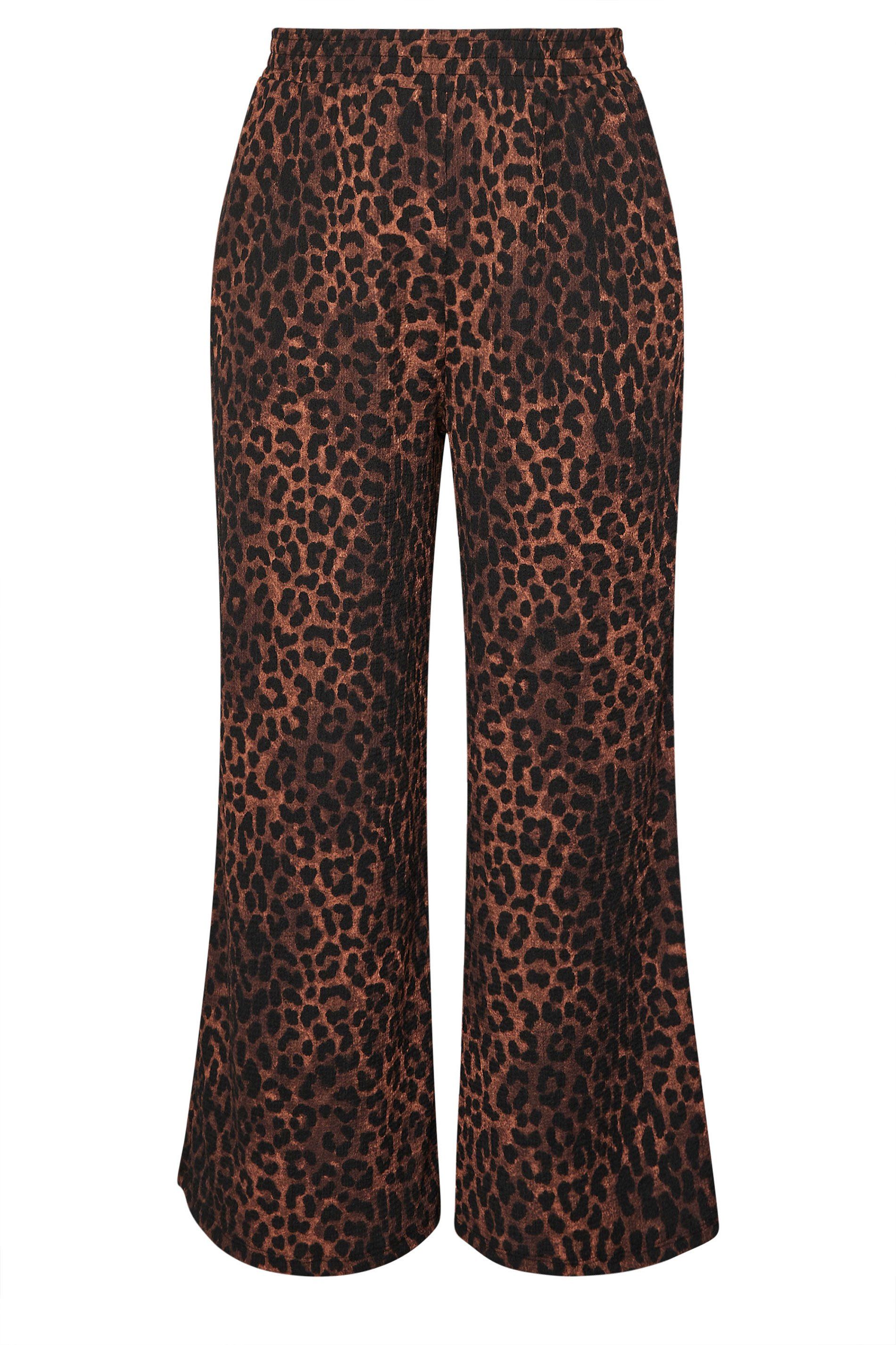 Yours Leopard Print Crinkle Wide Leg Trousers