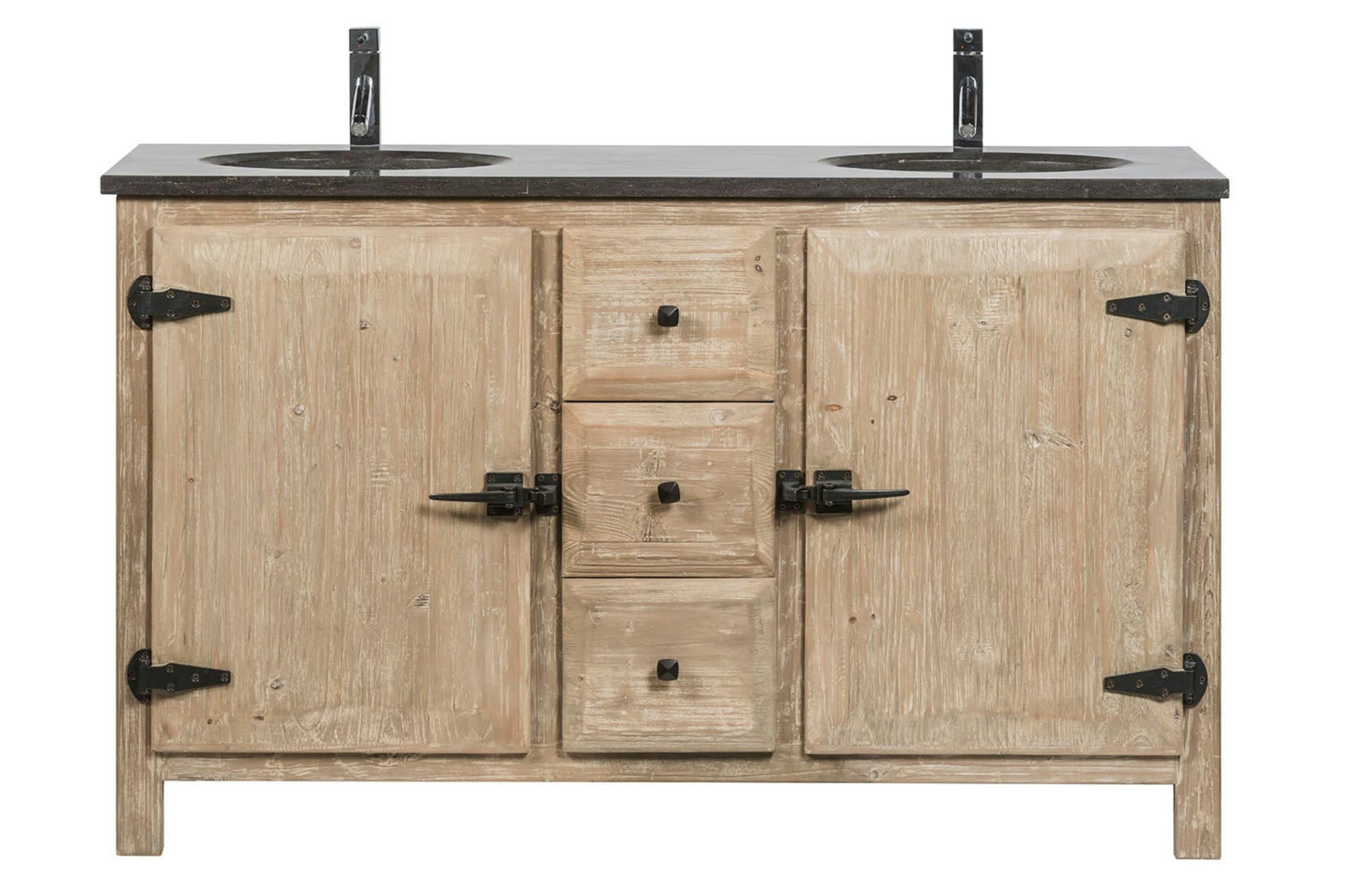 LAURINA - Meuble de salle de bain double vasque en bois et métal L148