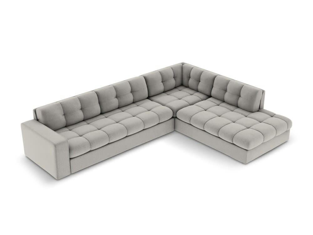 JUSTIN - Canapé d'angle 5 places en tissu structuré gris clair