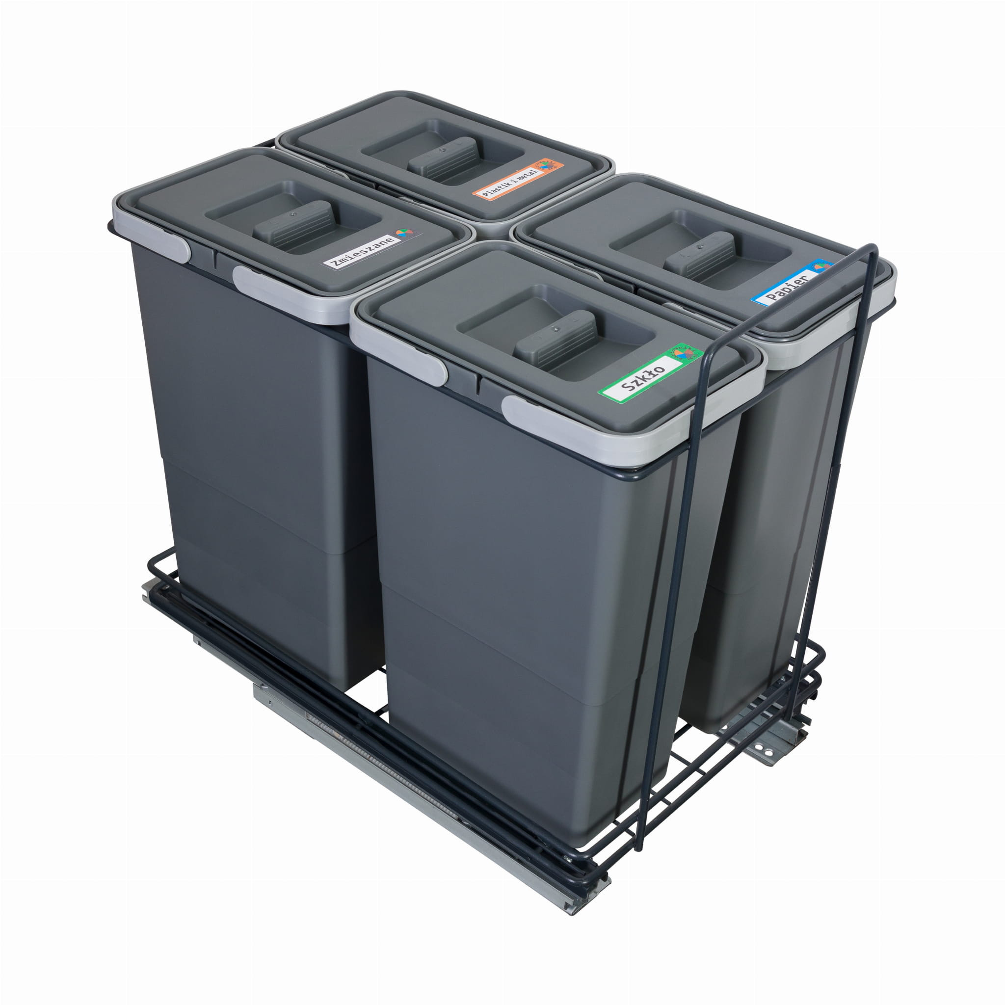 Sortownik śmieci EcoCube ANTRACYT do szafki od 40 cm Cichy domyk4x8 l