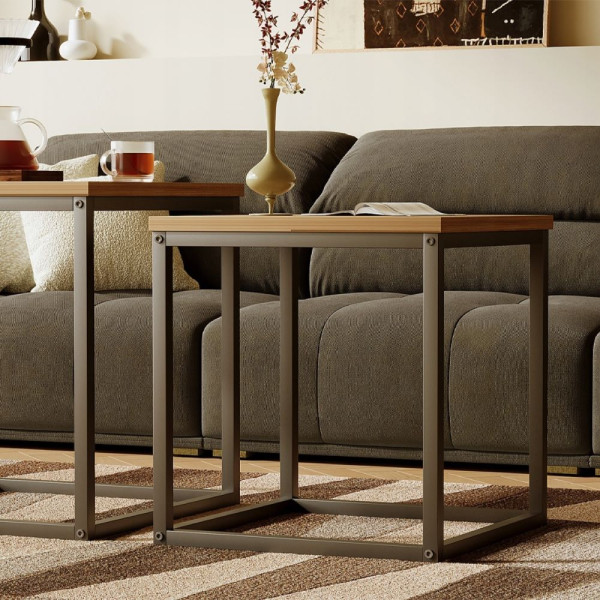 Stolik kawowy ława stół zestaw stolików 2w1 elegancki jasny brąz 50cm